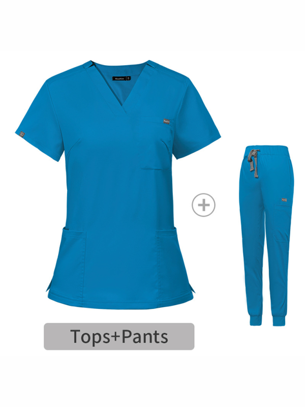 V-neck short-sleeved hospital nurse suit female operating room washing clothes-[Adult]-[Female]-Royal blue-XS-2022 Online Blue Zone Planet