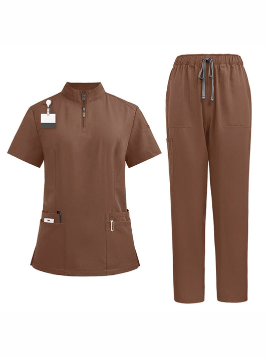 Stand collar zipper doctor nurse work uniform surgical gown surgical gown washing gown operating room straight pants solid color-[Adult]-[Female]-Brown-S-2022 Online Blue Zone Planet