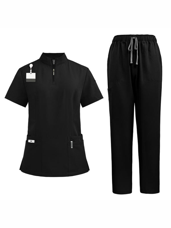 Stand collar zipper doctor nurse work uniform surgical gown surgical gown washing gown operating room straight pants solid color-[Adult]-[Female]-Black-S-2022 Online Blue Zone Planet