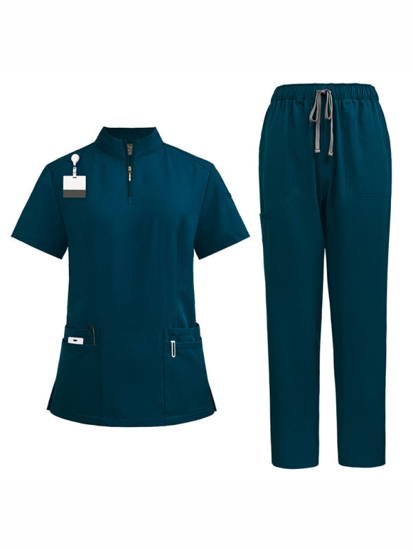 Stand collar zipper doctor nurse work uniform surgical gown surgical gown washing gown operating room straight pants solid color-[Adult]-[Female]-Cobalt blue-S-2022 Online Blue Zone Planet