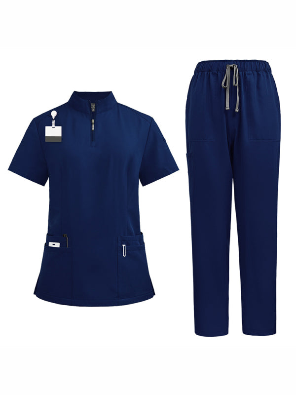 Stand collar zipper doctor nurse work uniform surgical gown surgical gown washing gown operating room straight pants solid color-[Adult]-[Female]-Purplish blue navy-S-2022 Online Blue Zone Planet