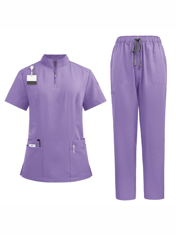 Stand collar zipper doctor nurse work uniform surgical gown surgical gown washing gown operating room straight pants solid color-[Adult]-[Female]-Lavender-S-2022 Online Blue Zone Planet