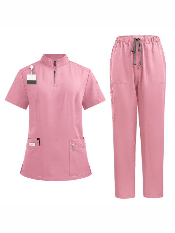 Stand collar zipper doctor nurse work uniform surgical gown surgical gown washing gown operating room straight pants solid color-[Adult]-[Female]-Pink-S-2022 Online Blue Zone Planet