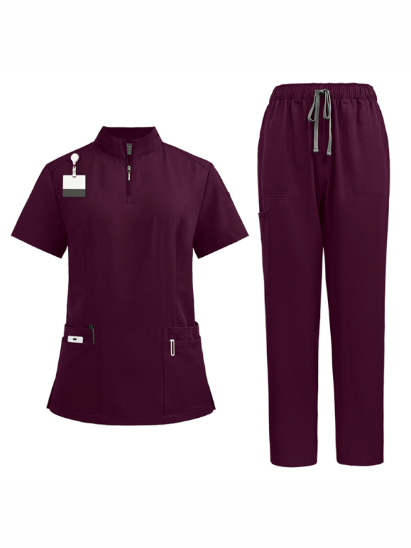 Stand collar zipper doctor nurse work uniform surgical gown surgical gown washing gown operating room straight pants solid color-[Adult]-[Female]-Wine Red-S-2022 Online Blue Zone Planet