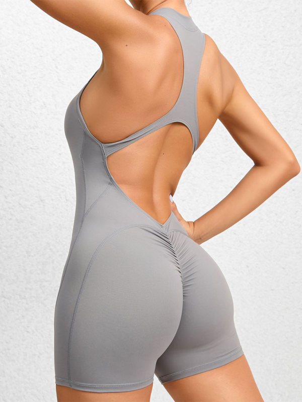 Tight zippered sports yoga pants peach hips one-piece quick-drying pleated fitness Jumpsuit-[Adult]-[Female]-2022 Online Blue Zone Planet