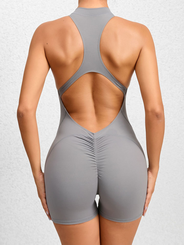 Tight zippered sports yoga pants peach hips one-piece quick-drying pleated fitness Jumpsuit-[Adult]-[Female]-2022 Online Blue Zone Planet