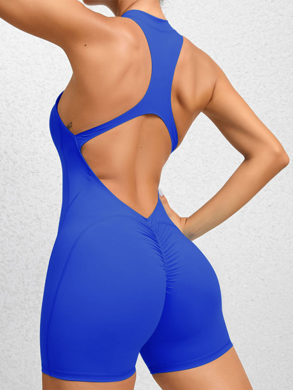 Tight zippered sports yoga pants peach hips one-piece quick-drying pleated fitness Jumpsuit-[Adult]-[Female]-Royal blue-S-2022 Online Blue Zone Planet