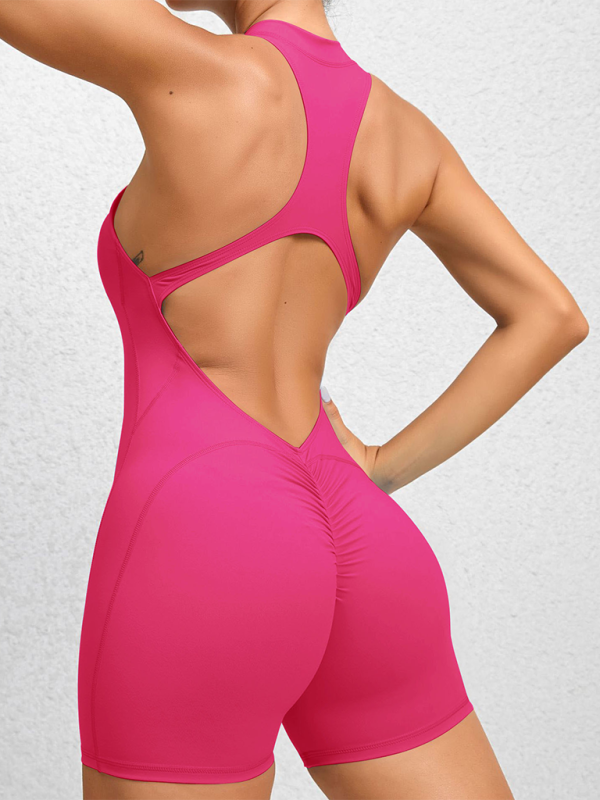 Tight zippered sports yoga pants peach hips one-piece quick-drying pleated fitness Jumpsuit-[Adult]-[Female]-2022 Online Blue Zone Planet