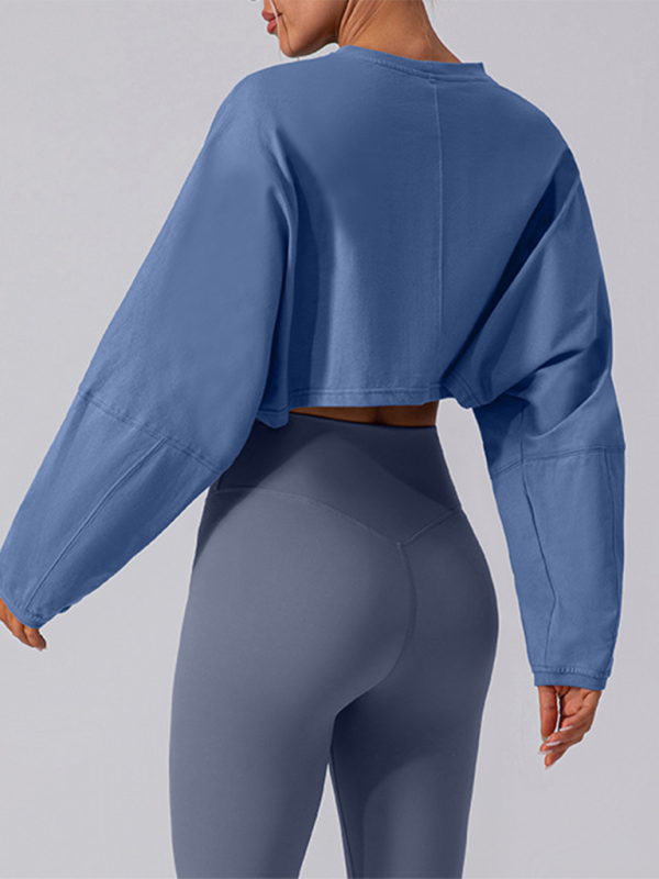 Round neck sweatshirt T-shirt sports short base shirt yoga running loose long sleeve top-[Adult]-[Female]-2022 Online Blue Zone Planet