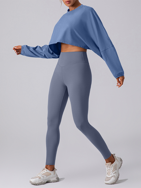 Round neck sweatshirt T-shirt sports short base shirt yoga running loose long sleeve top-[Adult]-[Female]-2022 Online Blue Zone Planet