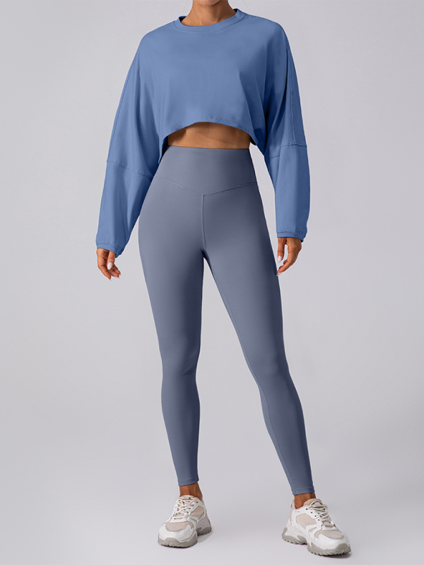 Round neck sweatshirt T-shirt sports short base shirt yoga running loose long sleeve top-[Adult]-[Female]-2022 Online Blue Zone Planet