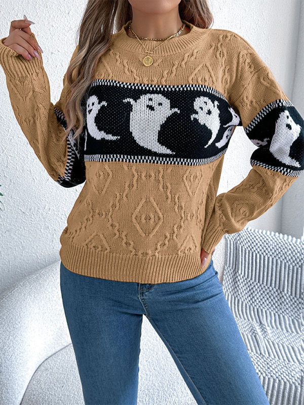 Blue Zone Planet | Lil's Halloween Spooky Color Clash Knit Long Sleeve Pullover Sweater-TOPS / DRESSES-[Adult]-[Female]-2022 Online Blue Zone Planet