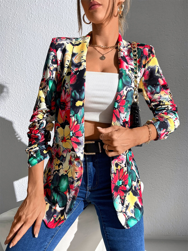 Blue Zone Planet | Heidy's Long Sleeve Floral Small Slim Suit Jacket-TOPS / DRESSES-[Adult]-[Female]-2022 Online Blue Zone Planet