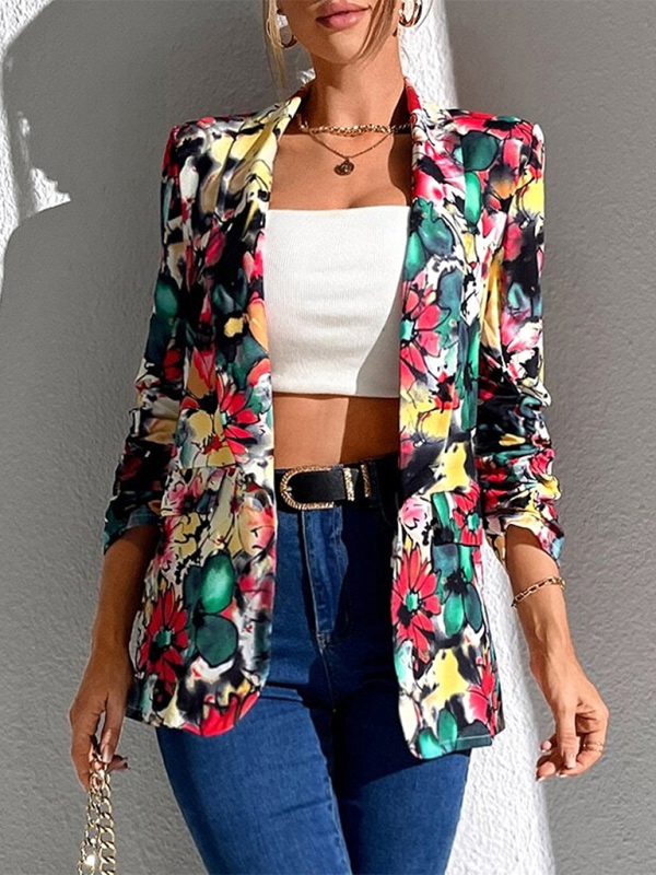 Blue Zone Planet | Heidy's Long Sleeve Floral Small Slim Suit Jacket-TOPS / DRESSES-[Adult]-[Female]-2022 Online Blue Zone Planet