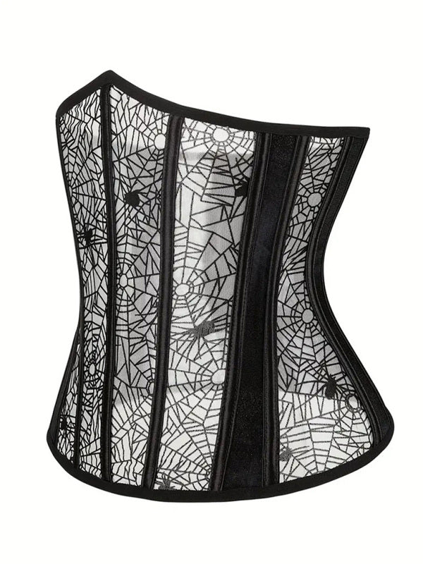 Blue Zone Planet | Vanessa's Halloween Fish Bone Spider Print Corset-TOPS / DRESSES-[Adult]-[Female]-Black-XS-2022 Online Blue Zone Planet