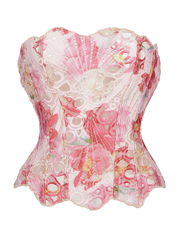 Blue Zone Planet | Ruby's Floral Double Layer Fitted Lace Corset-TOPS / DRESSES-[Adult]-[Female]-Pink-S-2022 Online Blue Zone Planet