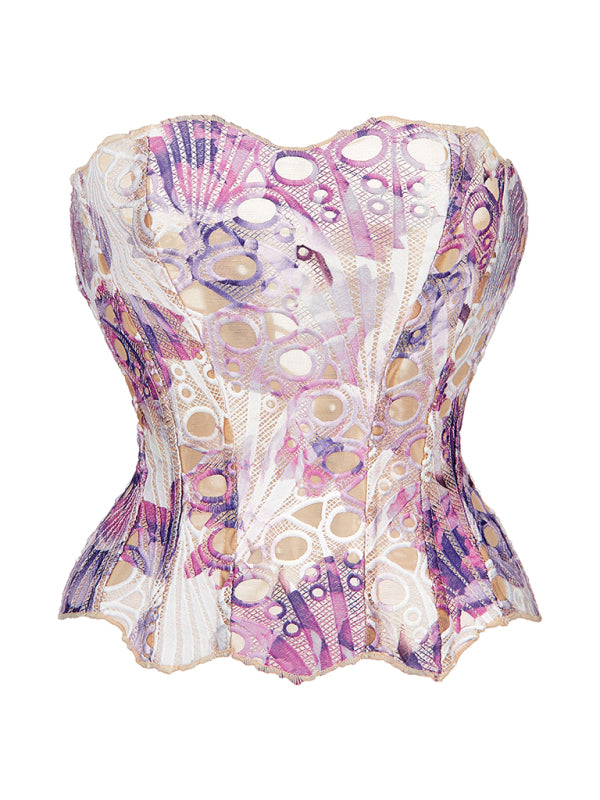 Blue Zone Planet | Ruby's Floral Double Layer Fitted Lace Corset-TOPS / DRESSES-[Adult]-[Female]-Violet-S-2022 Online Blue Zone Planet