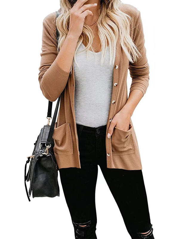 Loose Knit Long Sleeve Button-up Cardigan-TOPS / DRESSES-[Adult]-[Female]-2022 Online Blue Zone Planet