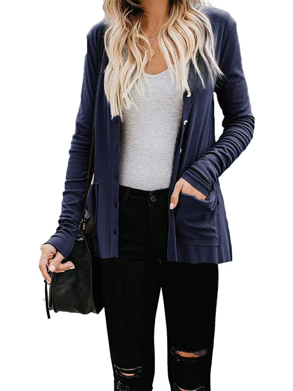 Loose Knit Long Sleeve Button-up Cardigan-TOPS / DRESSES-[Adult]-[Female]-2022 Online Blue Zone Planet