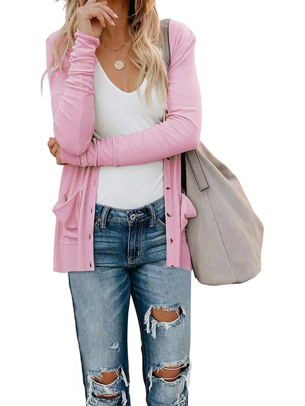 Loose Knit Long Sleeve Button-up Cardigan-TOPS / DRESSES-[Adult]-[Female]-2022 Online Blue Zone Planet