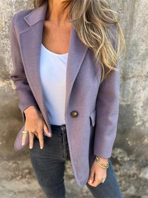 Casual Buttoned Solid Color Tweed Jacket-[Adult]-[Female]-Purple-S-2022 Online Blue Zone Planet