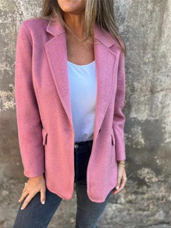 Casual Buttoned Solid Color Tweed Jacket-[Adult]-[Female]-Pink-S-2022 Online Blue Zone Planet