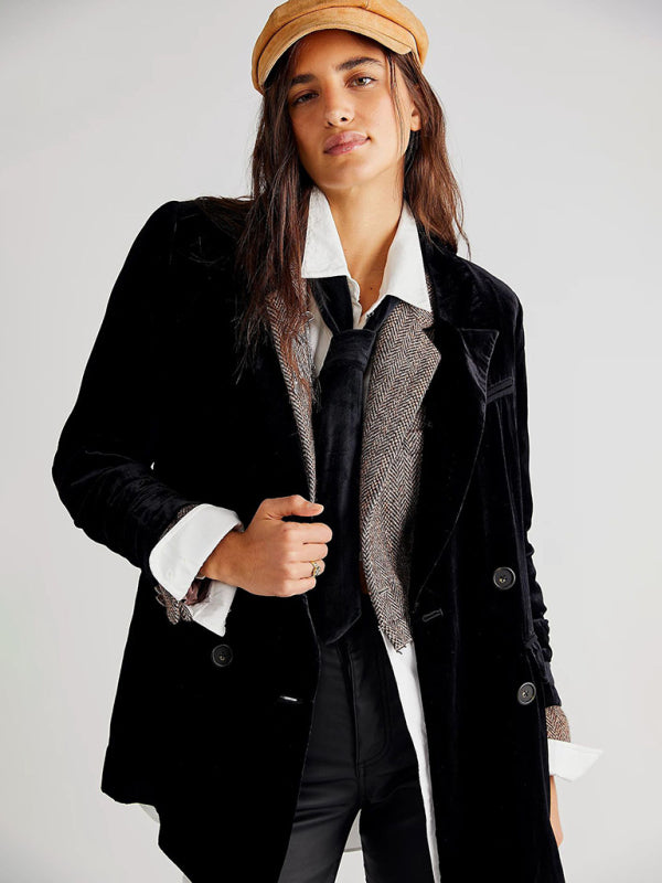 New Golden Velvet Jacket Split Blazer-[Adult]-[Female]-Black-S-2022 Online Blue Zone Planet