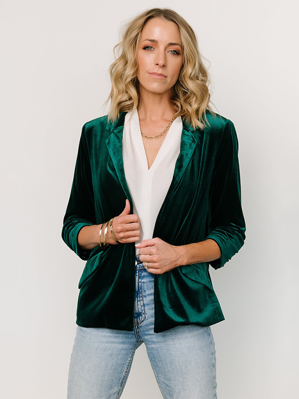 Anne's Velvet Slant Pocket Lapel Long Sleeve Blazer-TOPS / DRESSES-[Adult]-[Female]-2022 Online Blue Zone Planet