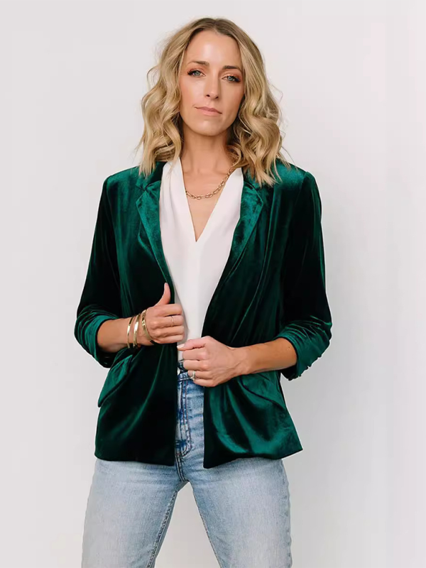 Anne's Velvet Slant Pocket Lapel Long Sleeve Blazer-TOPS / DRESSES-[Adult]-[Female]-2022 Online Blue Zone Planet