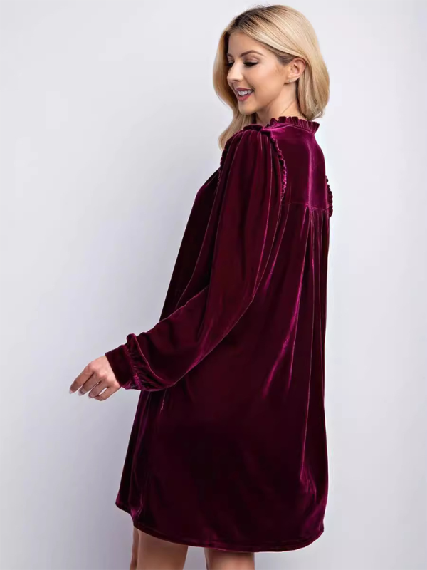 Blue Zone Planet |Tina's Solid Color Loose Velvet Knee-Length Dress Brown / S by Blue Zone Planet Blue Zone Planet |Tina's Solid Color Loose Velvet Knee-Length Dress Brown / S by Blue Zone Planet