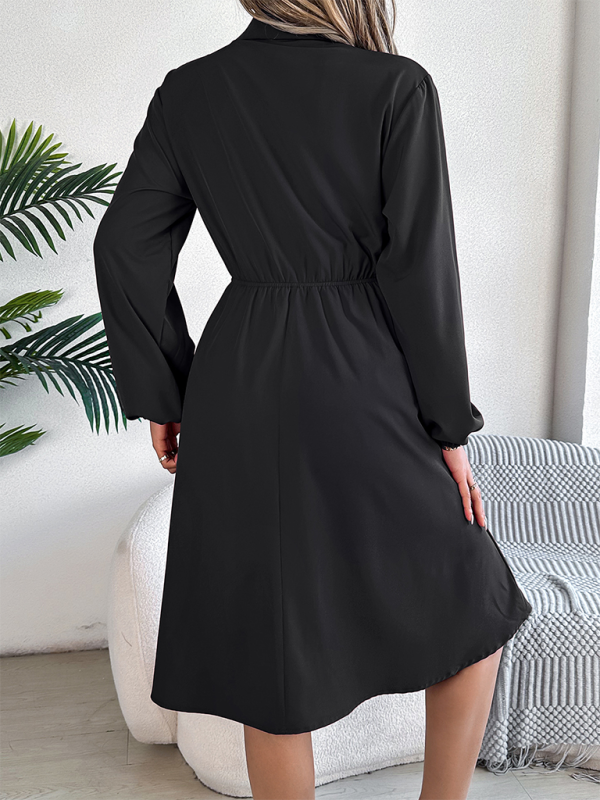 Casual Button Tie Waisted Long Sleeve Shirt Dress-[Adult]-[Female]-2022 Online Blue Zone Planet