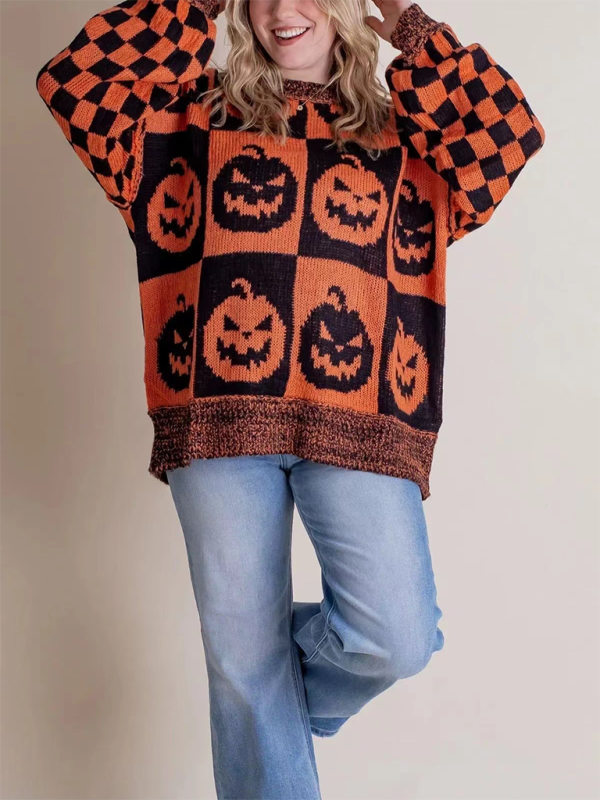 Halloween Loose Crew Neck Sweater-[Adult]-[Female]-2022 Online Blue Zone Planet