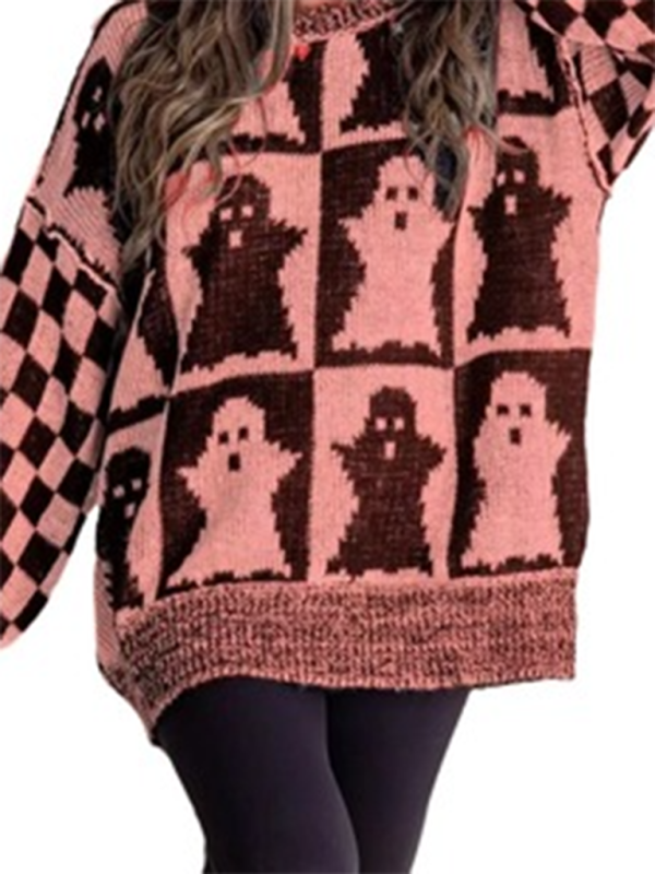 Halloween Loose Crew Neck Sweater-[Adult]-[Female]-2022 Online Blue Zone Planet