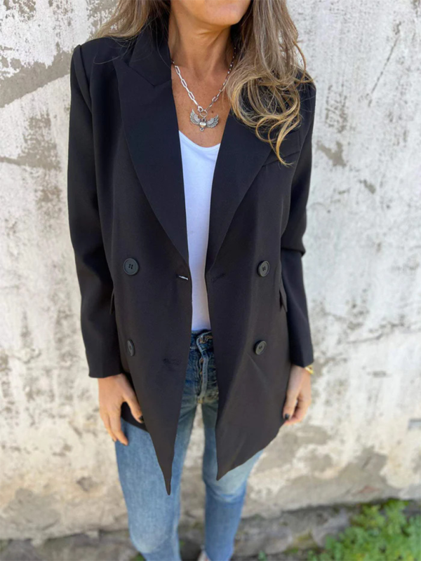 Solid Color Fashion Long Sleeve Blazer-[Adult]-[Female]-Black-S-2022 Online Blue Zone Planet