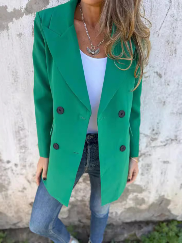 Solid Color Fashion Long Sleeve Blazer-[Adult]-[Female]-Green-S-2022 Online Blue Zone Planet