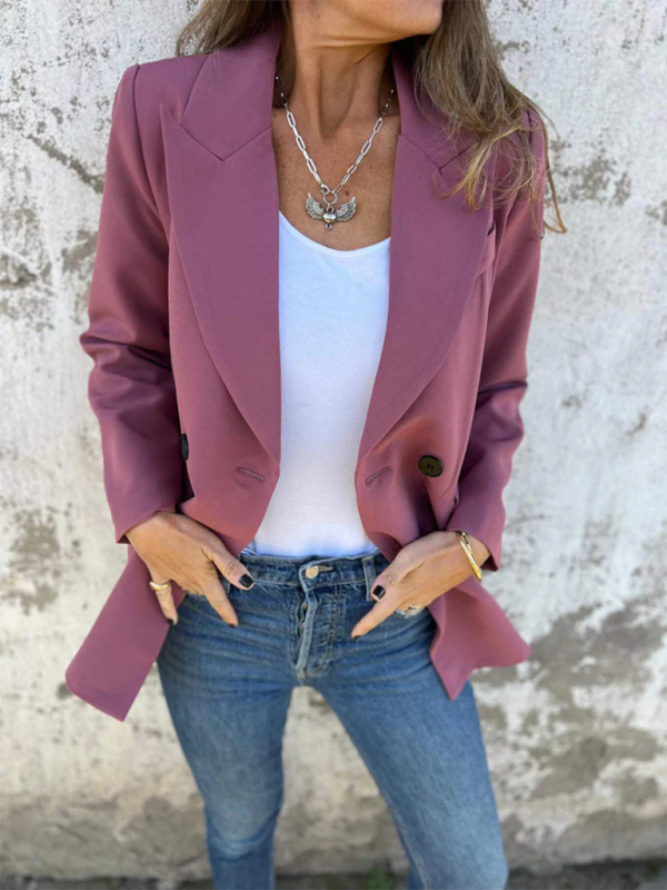 Solid Color Fashion Long Sleeve Blazer-[Adult]-[Female]-Purplish red-S-2022 Online Blue Zone Planet