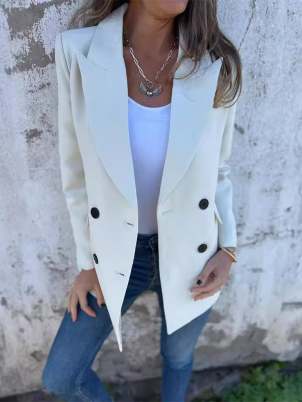 Solid Color Fashion Long Sleeve Blazer-[Adult]-[Female]-White-S-2022 Online Blue Zone Planet