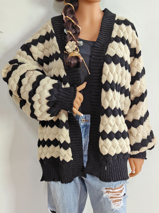 Julie's Pineapple Cubic Color Blocking Striped Sweater Cardigan