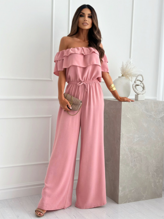 One-piece collar casual solid color waisted jumpsuit-[Adult]-[Female]-Pink-S-2022 Online Blue Zone Planet