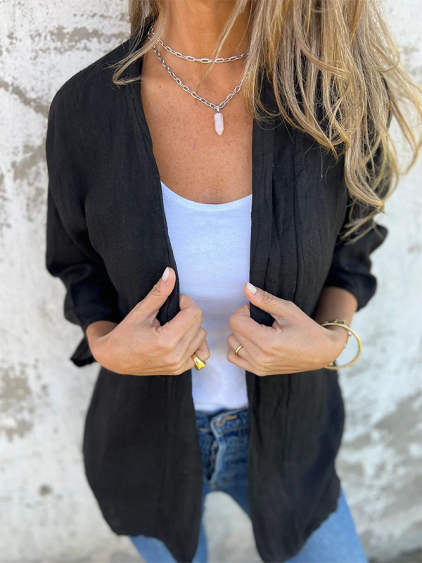 Women's Casual Loose Pocket Cardigan Jacket Top-[Adult]-[Female]-Black-S-2022 Online Blue Zone Planet