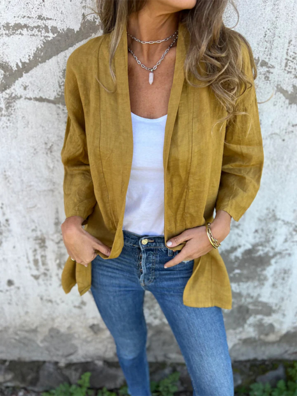 Women's Casual Loose Pocket Cardigan Jacket Top-[Adult]-[Female]-Earth yellow-S-2022 Online Blue Zone Planet