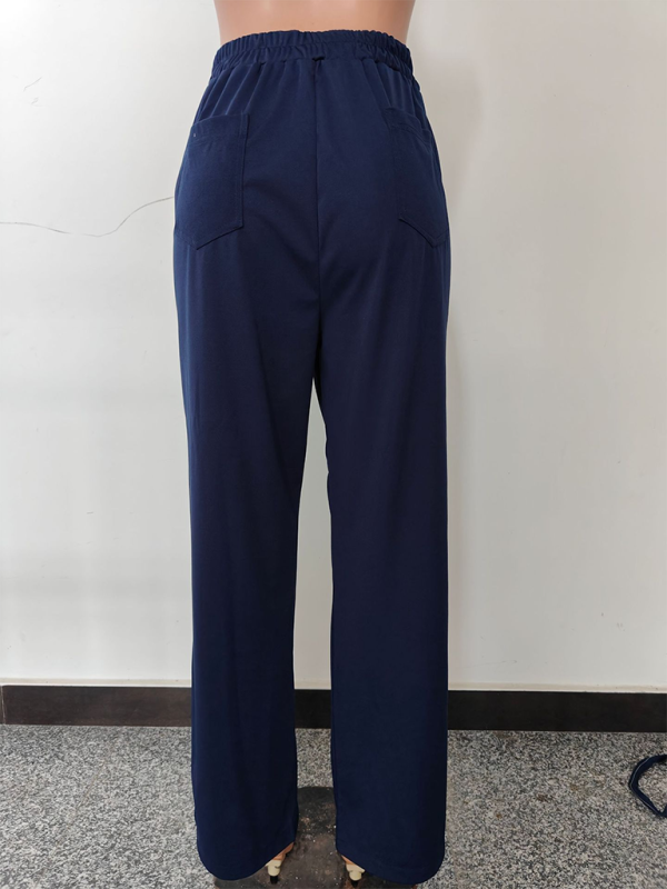 New Women's Casual High Waist Button Straight Leg Pants-[Adult]-[Female]-2022 Online Blue Zone Planet