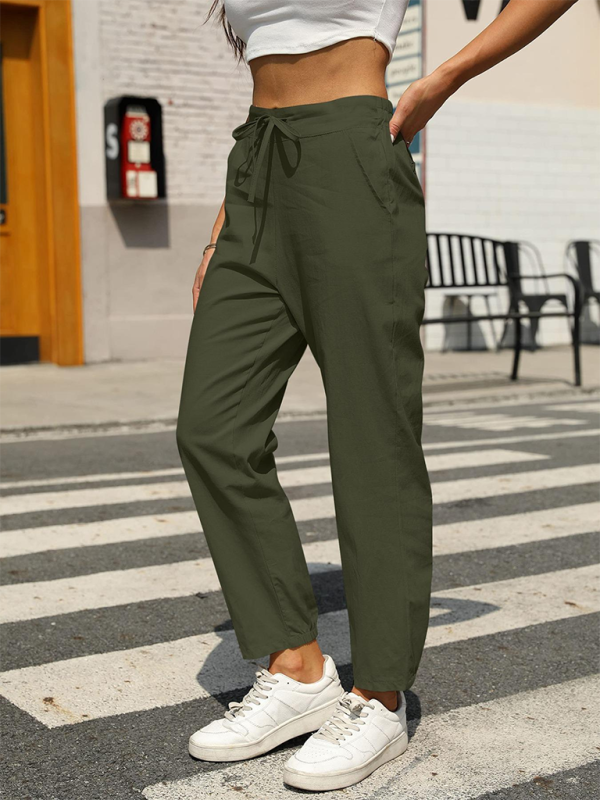 New Casual High Waist Button Straight Leg Pants-[Adult]-[Female]-Olive green-S-2022 Online Blue Zone Planet