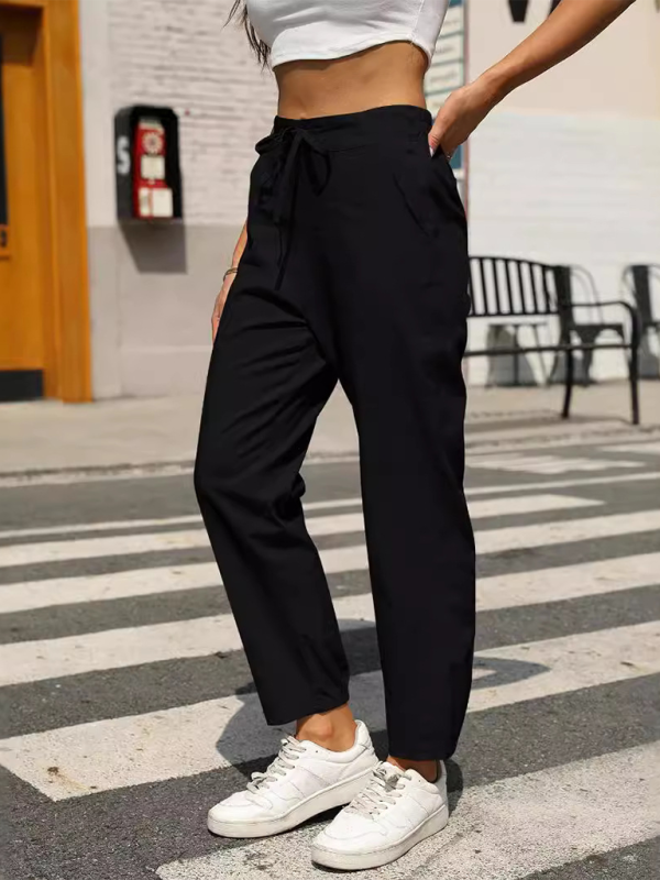 New Casual High Waist Button Straight Leg Pants-[Adult]-[Female]-Black-S-2022 Online Blue Zone Planet