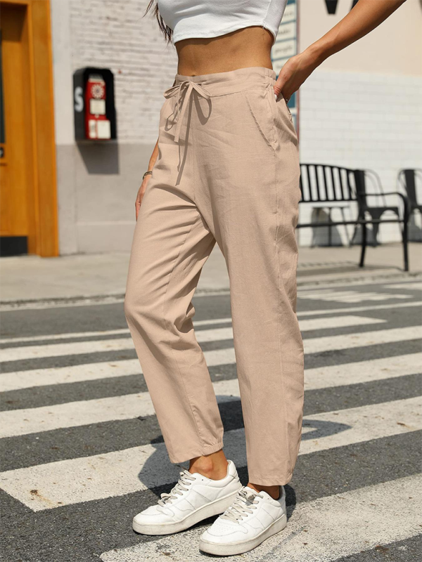 New Casual High Waist Button Straight Leg Pants-[Adult]-[Female]-Khaki-S-2022 Online Blue Zone Planet