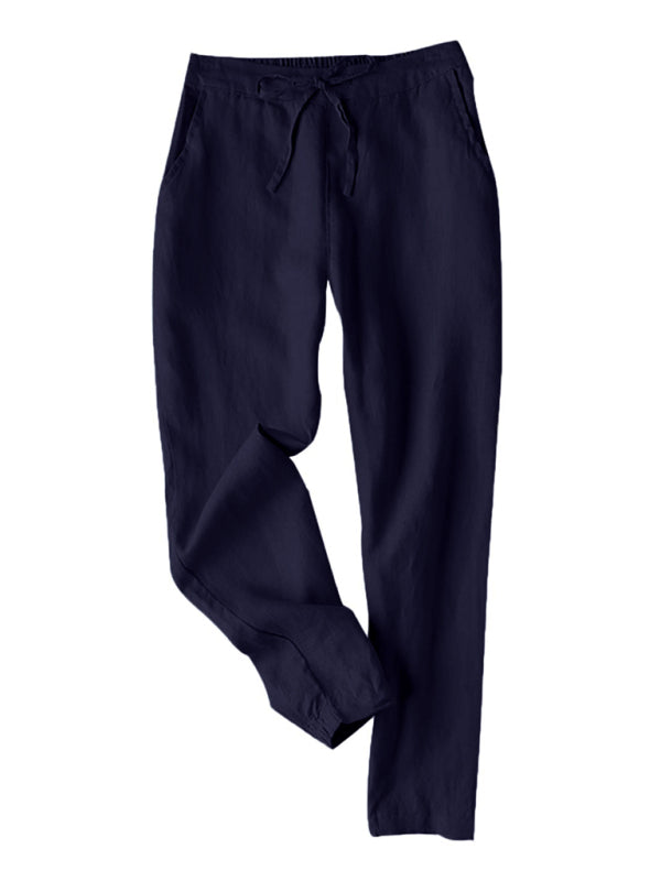 New Casual High Waist Button Straight Leg Pants-[Adult]-[Female]-Champlain color-S-2022 Online Blue Zone Planet