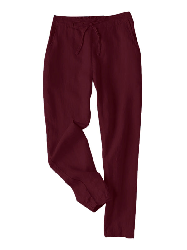 New Casual High Waist Button Straight Leg Pants-[Adult]-[Female]-Wine Red-S-2022 Online Blue Zone Planet