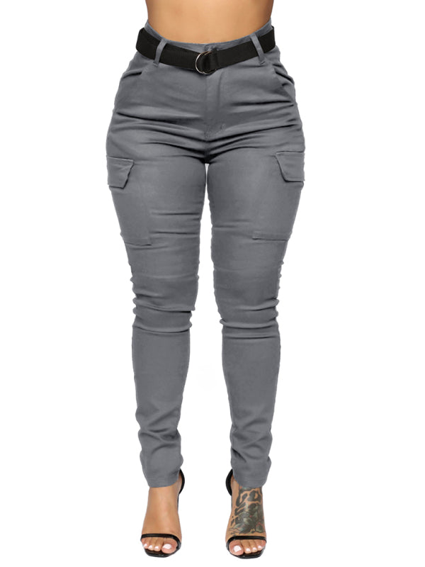 Workwear Stretch Pants with Belt-[Adult]-[Female]-Grey-S-2022 Online Blue Zone Planet