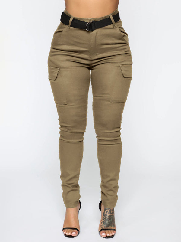 Workwear Stretch Pants with Belt-[Adult]-[Female]-Khaki-S-2022 Online Blue Zone Planet