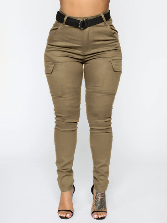 Workwear Stretch Pants with Belt-[Adult]-[Female]-Khaki-S-2022 Online Blue Zone Planet